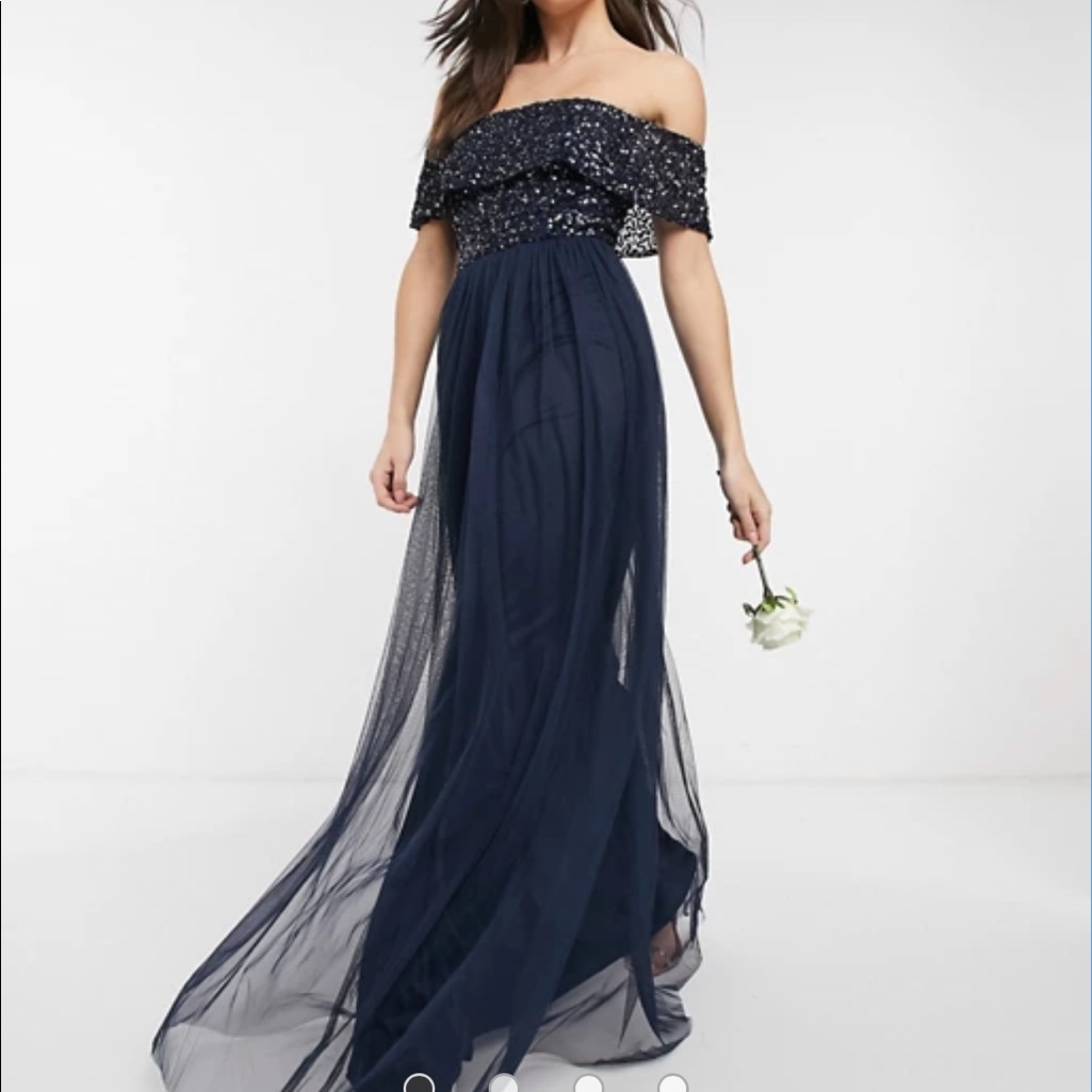 Maxi Tulle Dress With Delicate Sequins (Navy)